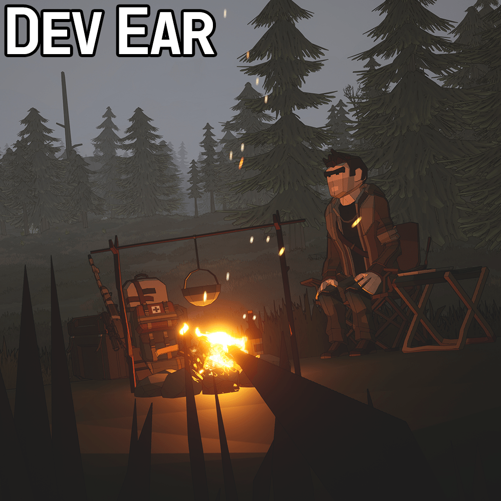 Zombie Survival Game Online's, Dev Ear, sitting in a chair by a fire.