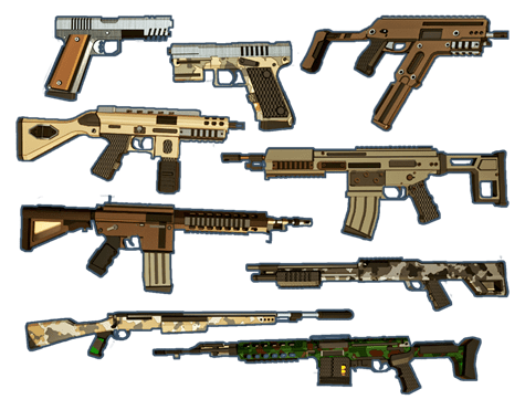 A lineup of the current weapons you can use in the island survival game ZSGO.