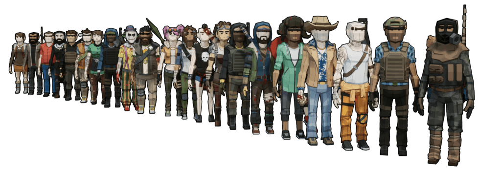 A lineup of the traders that are in the open-world zombie game ZSGO