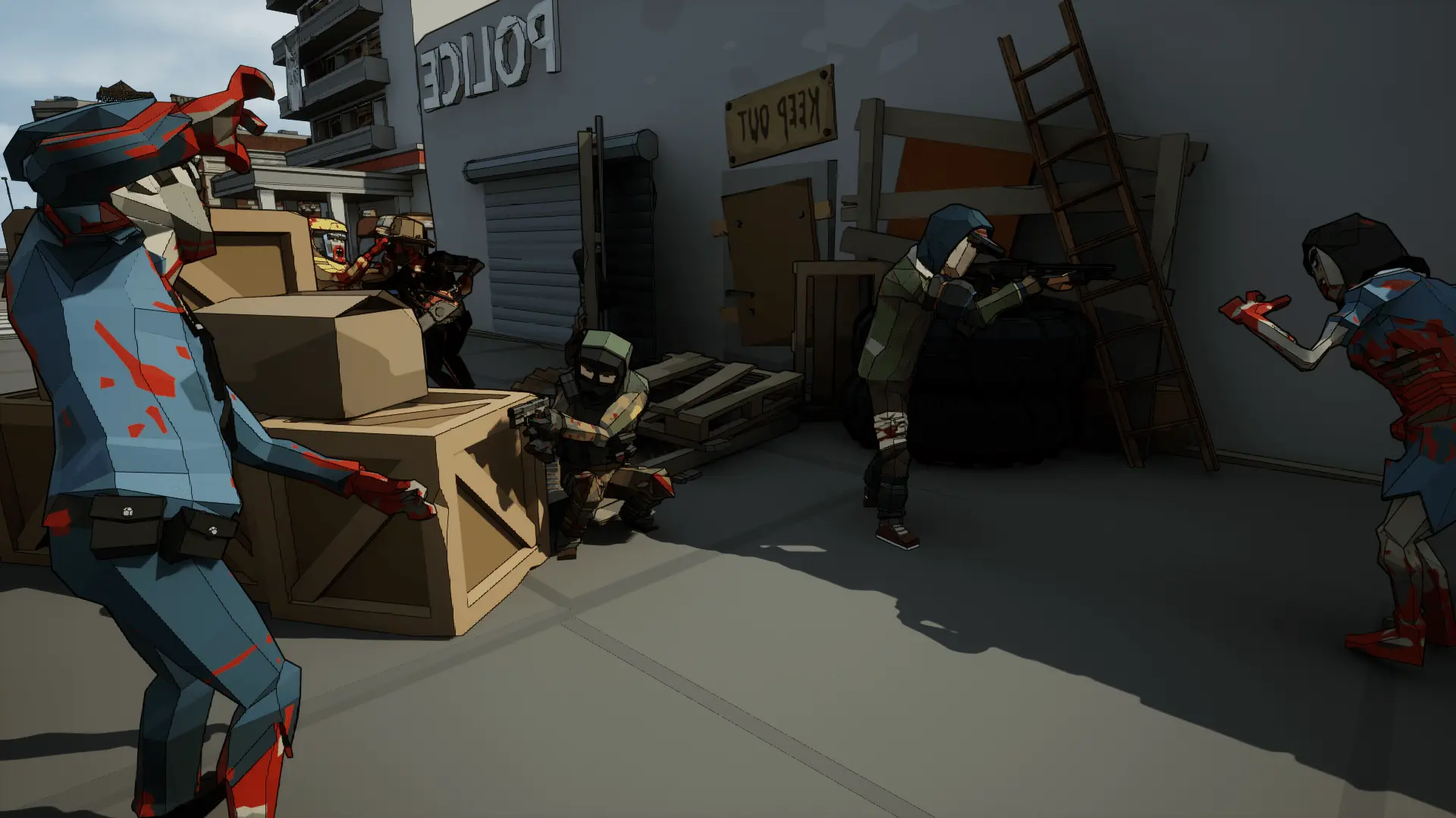 Zombies attacking players at the police station.